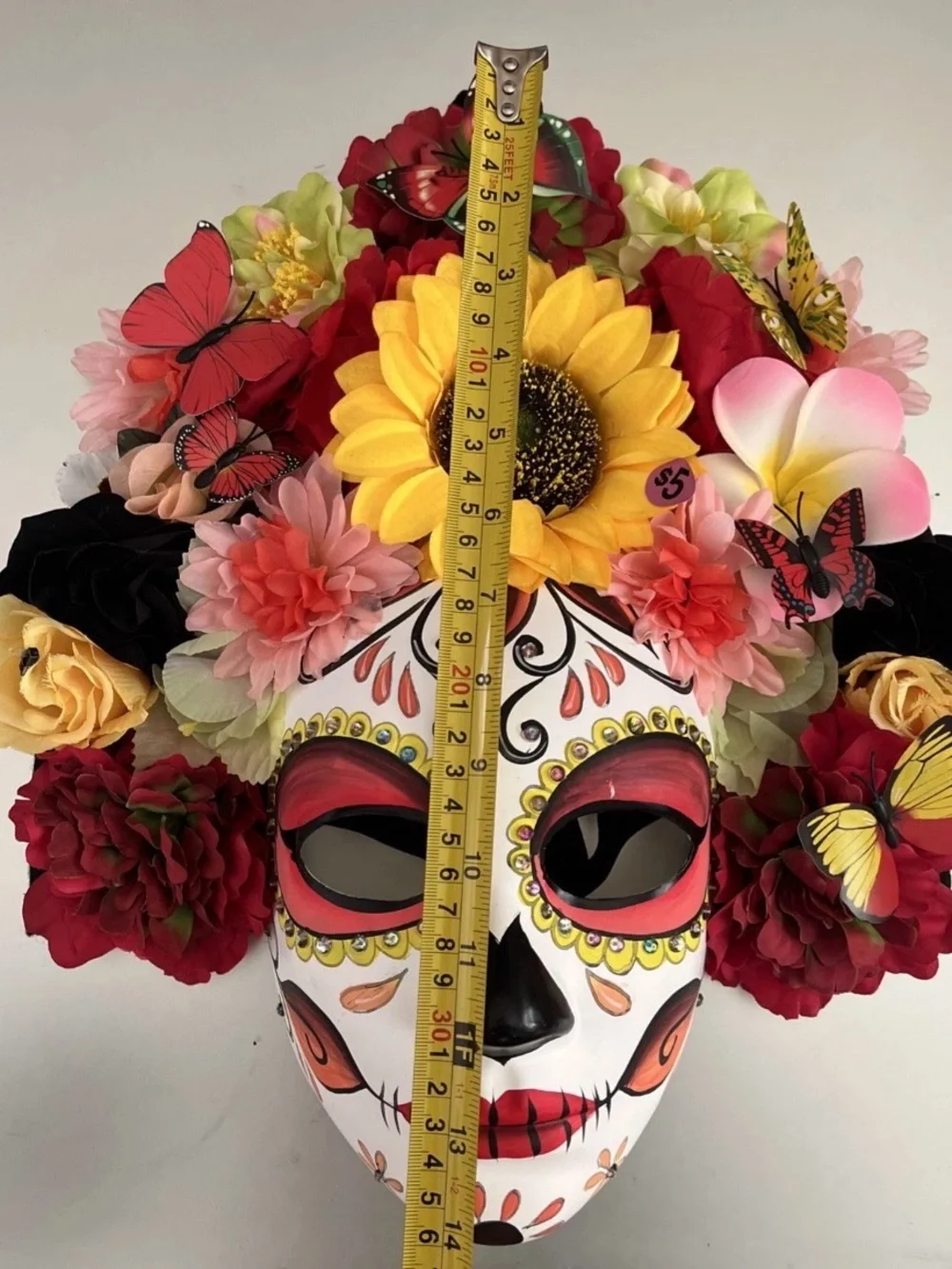 Day of Dead Dia de Muertos Full Face Mask Flower Butterfly Headpiece Wall Decor
